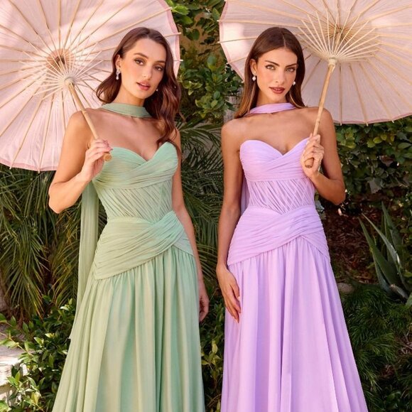 New Strapless Lavender Bridesmaid Dress w/ Pleated Draping & Corset Bodice CD395 - Picture 8 of 10